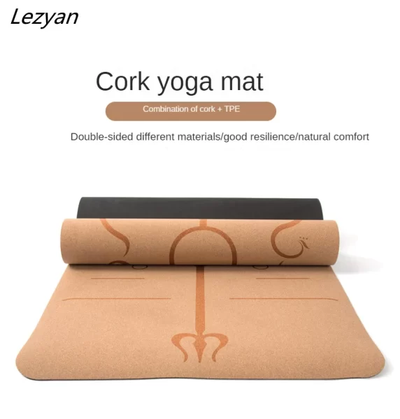 Lezyan Natural Cork TPE Yoga Mat 183*61*0.5cm Fitness Mats Gym Pilates Pad Training Exercise Sport Mat With Position Body Line
